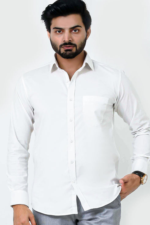 Veshbhoshaa Bluebird Men'S White Cotton Lycra Formal Shirt